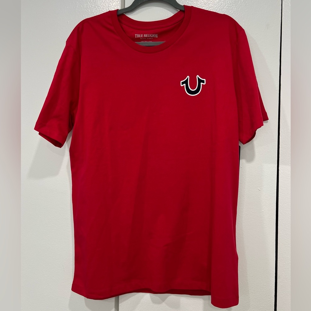 Brand New True Religion Ruby Red Large Buddha Logo Crew Neck Tee